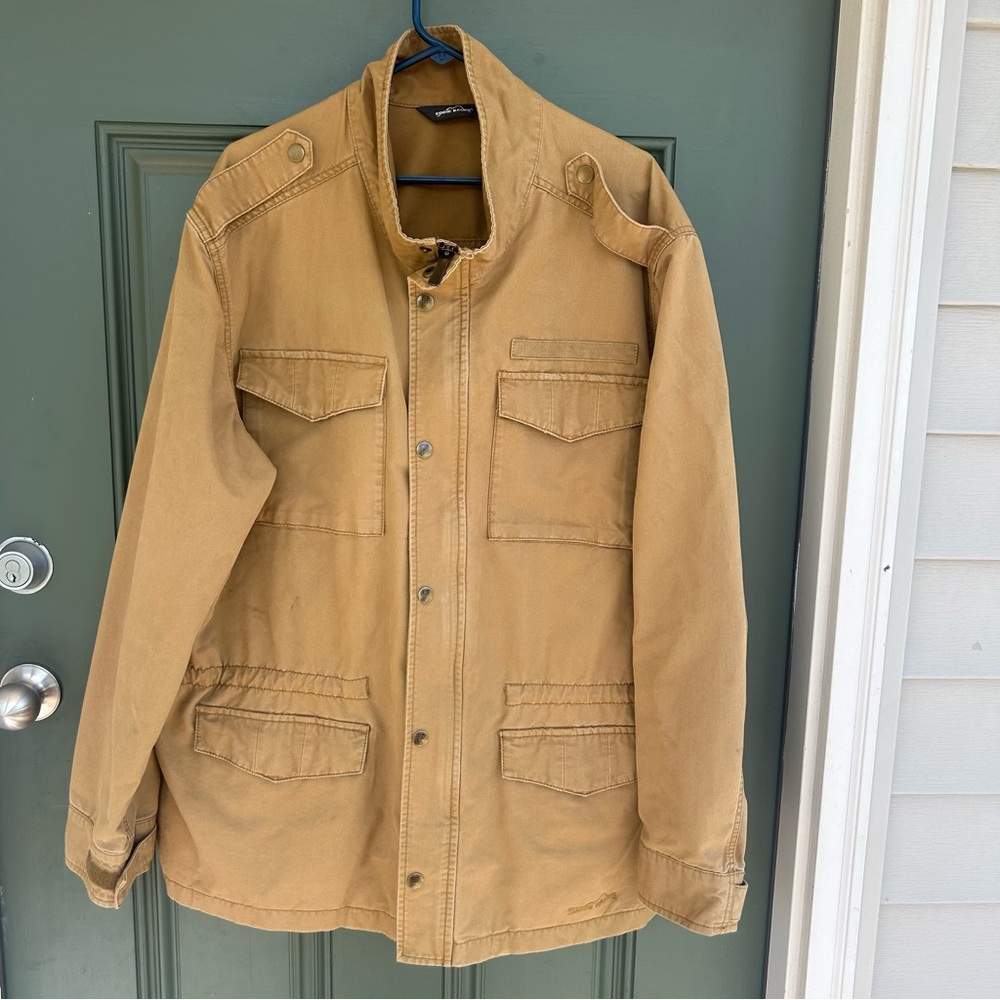 Eddie Bauer - Men’s Vintage Khaki Canvas Field Jacket Pockets Buttons